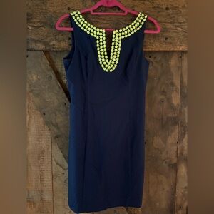 Lilly Pulitzer | Size 4 | Navy Blue Embellished Jacquard Sheath Dress